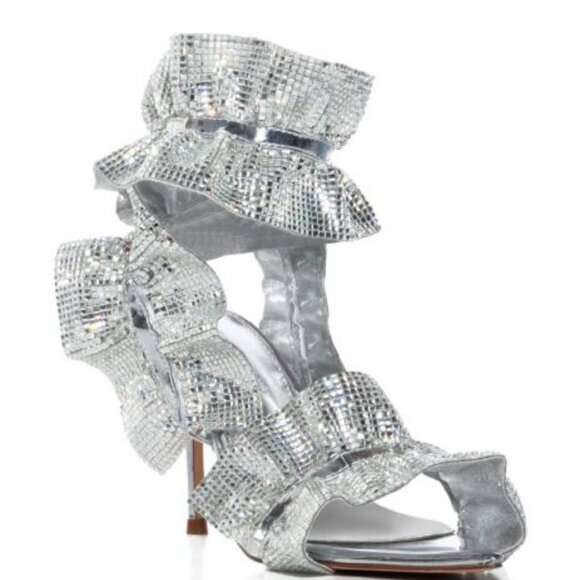 AZALEA WANG " RHINESTONE RUFFLE "SILVER SANDAL( BRAND NEW !!!!!!!!!!!!!!!!!!!!!! - Picture 4 of 7
